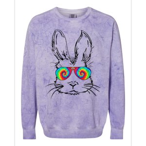 Bunny Face With Sunglasses Tie Dye Easter Day boy  kid Colorblast Crewneck Sweatshirt