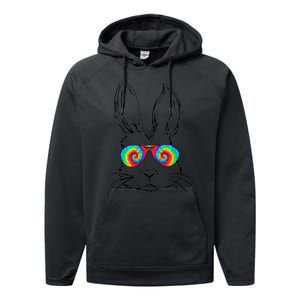 Bunny Face With Sunglasses Tie Dye Easter Day boy  kid Performance Fleece Hoodie