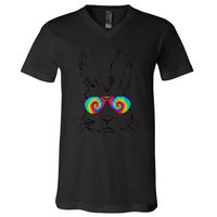 Bunny Face With Sunglasses Tie Dye Easter Day boy  kid V-Neck T-Shirt