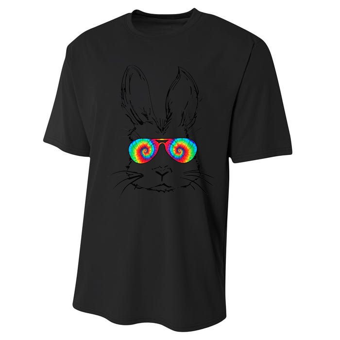 Bunny Face With Sunglasses Tie Dye Easter Day boy  kid Performance Sprint T-Shirt