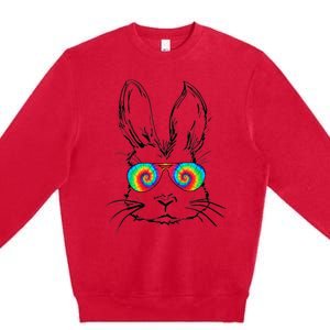 Bunny Face With Sunglasses Tie Dye Easter Day boy  kid Premium Crewneck Sweatshirt