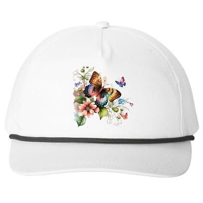 Butterfly Floral Watercolor Snapback Five-Panel Rope Hat