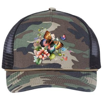 Butterfly Floral Watercolor Retro Rope Trucker Hat Cap