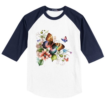 Butterfly Floral Watercolor Baseball Sleeve Shirt