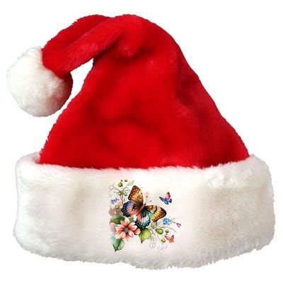 Butterfly Floral Watercolor Premium Christmas Santa Hat