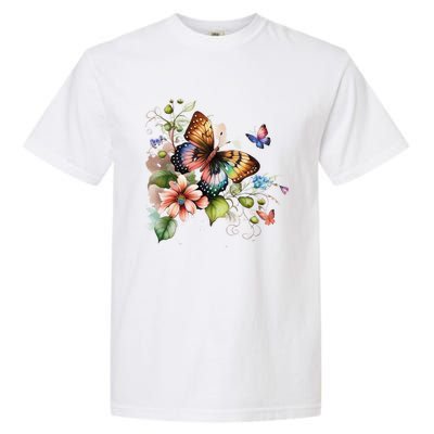 Butterfly Floral Watercolor Garment-Dyed Heavyweight T-Shirt