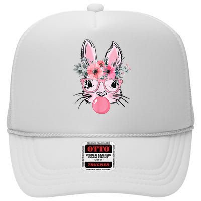 Bunny Face With Glasses Bubblegum Happy Easter High Crown Mesh Back Trucker Hat