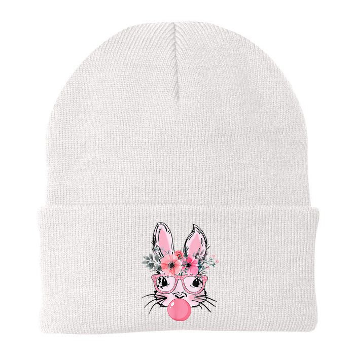 Bunny Face With Glasses Bubblegum Happy Easter Knit Cap Winter Beanie