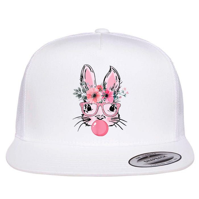 Bunny Face With Glasses Bubblegum Happy Easter Flat Bill Trucker Hat