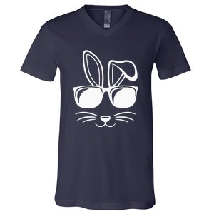 Bunny Face With Sunglasses Gifts For Easter Day V-Neck T-Shirt