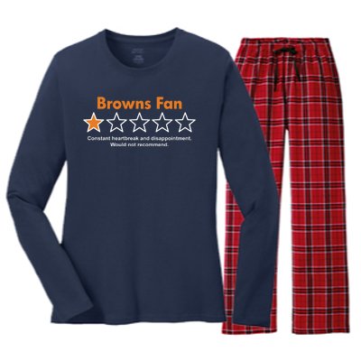 Browns Fan Would Not Recommend Disappointment Funny Football Women's Long Sleeve Flannel Pajama Set 