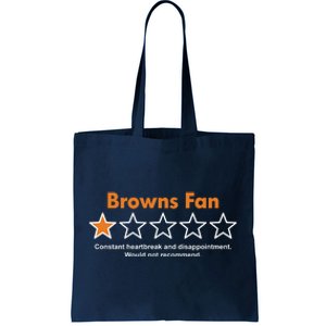 Browns Fan Would Not Recommend Disappointment Funny Football Tote Bag