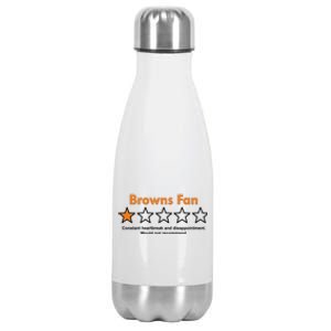 Browns Fan Would Not Recommend Disappointment Funny Football Stainless Steel Insulated Water Bottle