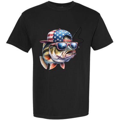 Bass Fish With Us Flag Gift Garment-Dyed Heavyweight T-Shirt