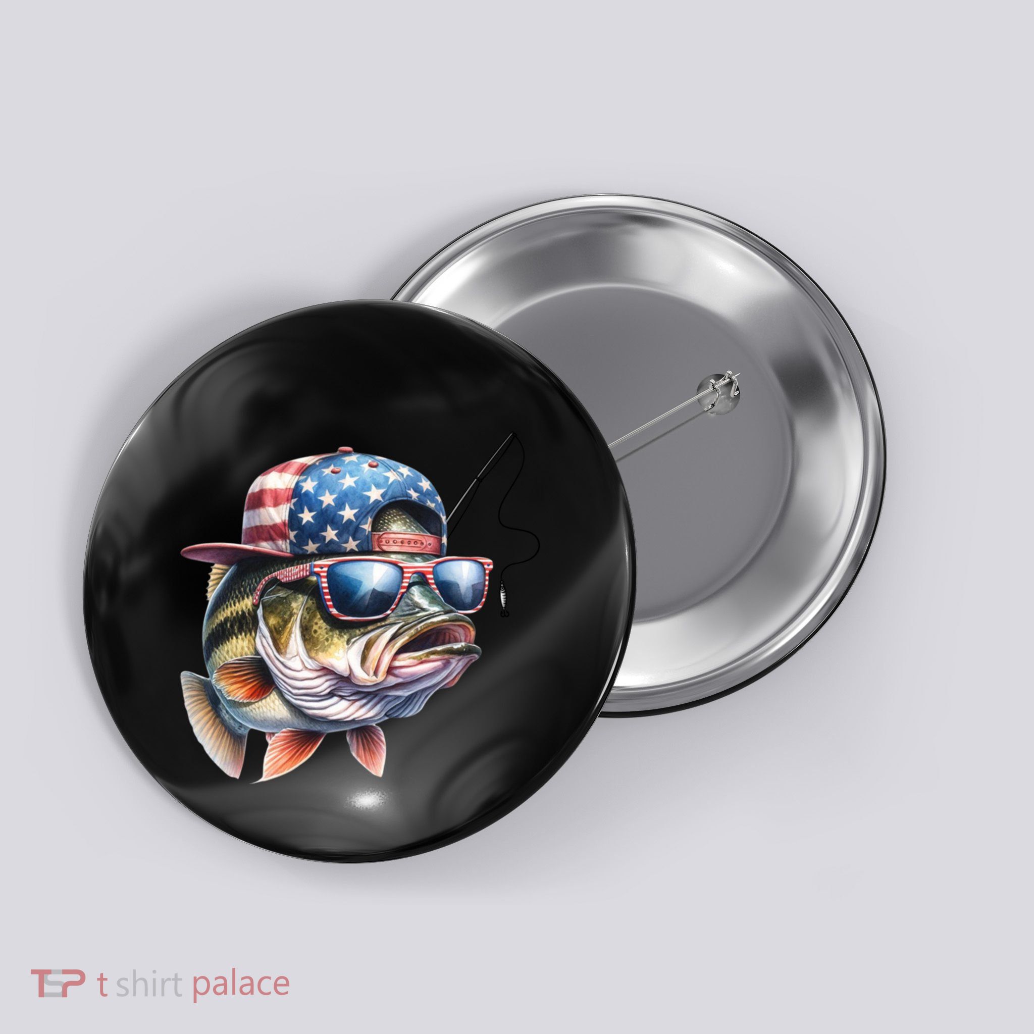 Bass Fish With Us Flag Gift Button