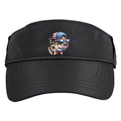 Bass Fish With Us Flag Gift Adult Drive Performance Visor