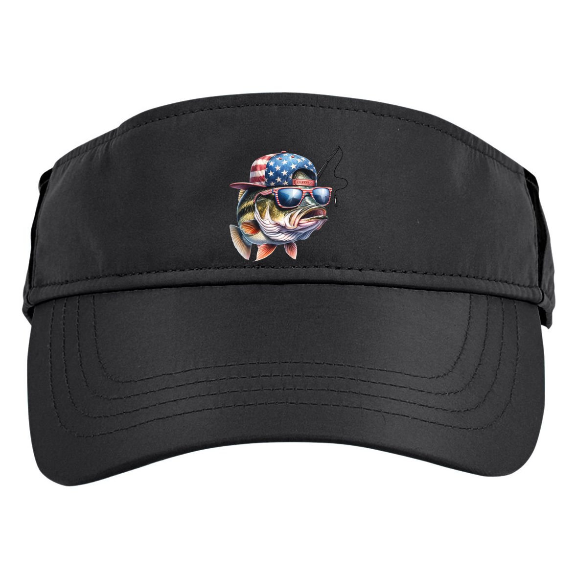 Bass Fish With Us Flag Gift Adult Drive Performance Visor