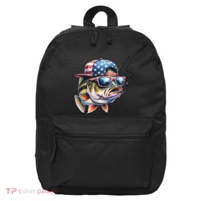 Bass Fish With Us Flag Gift 16 in Basic Backpack