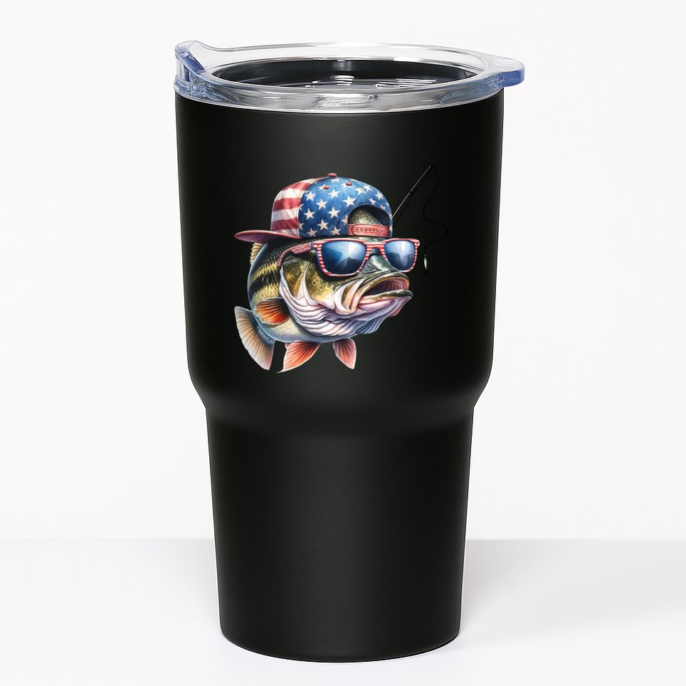 Bass Fish With Us Flag Gift Tumbler