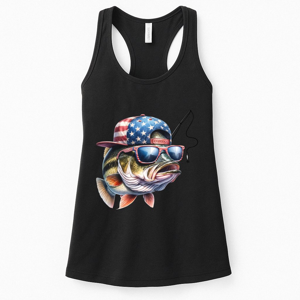 Bass Fish With Us Flag Gift Womens Tank Top