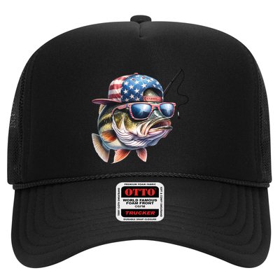 Bass Fish With Us Flag Gift Trucker Hat