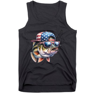 Bass Fish With Us Flag Gift Tank Top