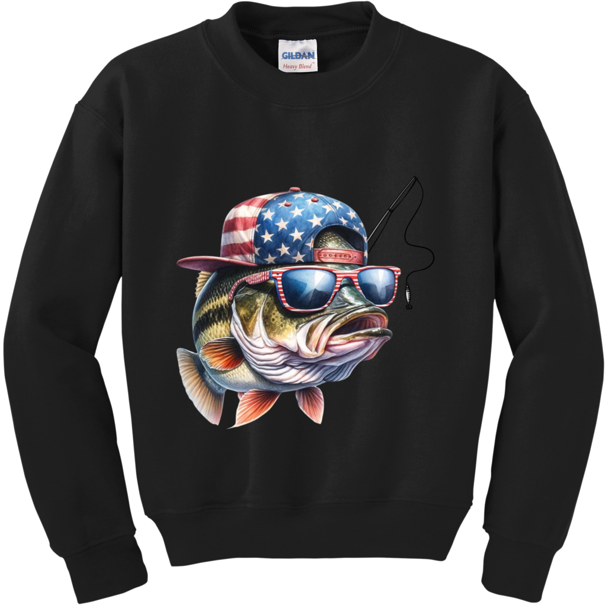 Bass Fish With Us Flag Gift Kids Sweatshirt