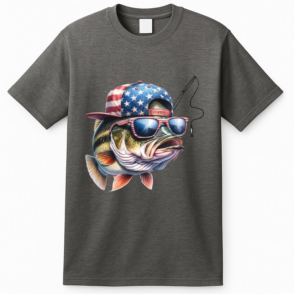 Bass Fish With Us Flag Gift T-Shirt