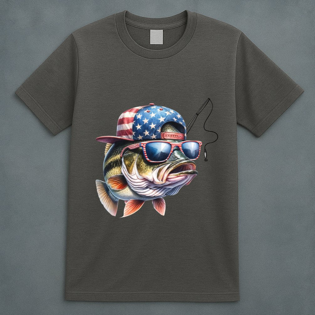Bass Fish With Us Flag Gift T-Shirt
