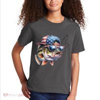 Bass Fish With Us Flag Gift Kids T-Shirt