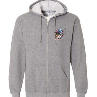 Bass Fish With Us Flag Gift Full Zip Hoodie