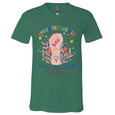 Boho Flower When We Fight We Win Kamala Supporter V-Neck T-Shirt