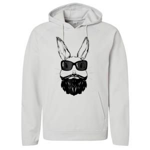 Bunny Face With Sunglasses And Beard Easter Day Performance Fleece Hoodie