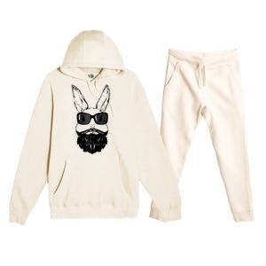 Bunny Face With Sunglasses And Beard Easter Day Premium Hooded Sweatsuit Set