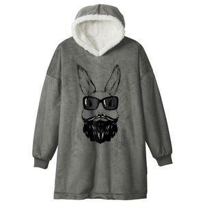 Bunny Face With Sunglasses And Beard Easter Day Hooded Wearable Blanket