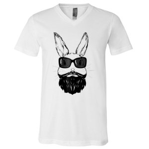 Bunny Face With Sunglasses And Beard Easter Day V-Neck T-Shirt