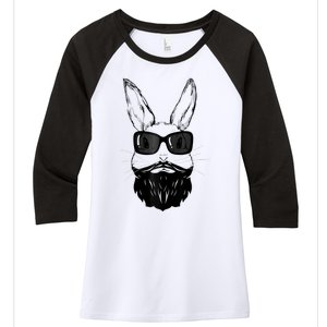 Bunny Face With Sunglasses And Beard Easter Day Women's Tri-Blend 3/4-Sleeve Raglan Shirt