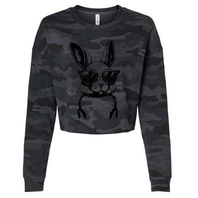 Bunny Face With Sunglasses For Boy  kid Happy Easter Day Cropped Pullover Crew