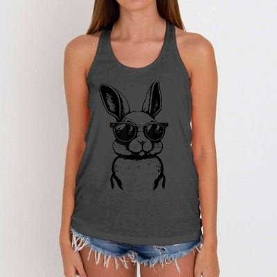 Bunny Face With Sunglasses For Boy  kid Happy Easter Day Women's Knotted Racerback Tank