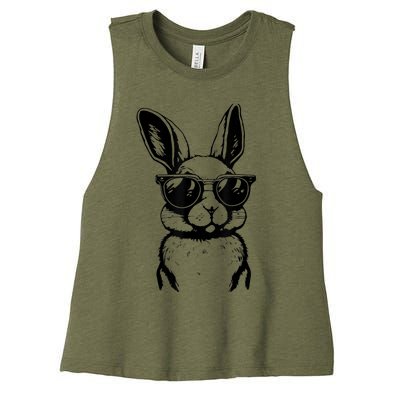 Bunny Face With Sunglasses For Boy  kid Happy Easter Day Women's Racerback Cropped Tank