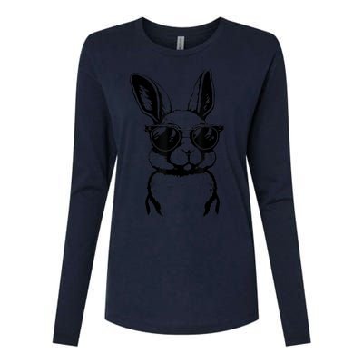 Bunny Face With Sunglasses For Boy  kid Happy Easter Day Womens Cotton Relaxed Long Sleeve T-Shirt