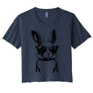 Bunny Face With Sunglasses For Boy  kid Happy Easter Day Women's Crop Top Tee