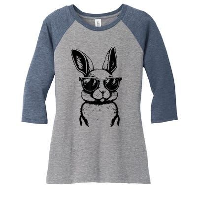 Bunny Face With Sunglasses For Boy  kid Happy Easter Day Women's Tri-Blend 3/4-Sleeve Raglan Shirt