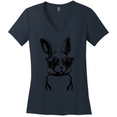 Bunny Face With Sunglasses For Boy  kid Happy Easter Day Women's V-Neck T-Shirt