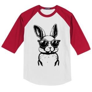 Bunny Face With Sunglasses For Easter Day Kids Colorblock Raglan Jersey