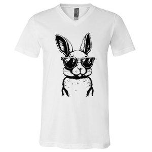 Bunny Face With Sunglasses For Easter Day V-Neck T-Shirt