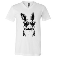 Bunny Face With Sunglasses For Easter Day V-Neck T-Shirt