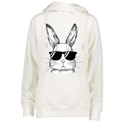 Bunny Face With Sunglasses For Boy  Kid Easter Day Womens Funnel Neck Pullover Hood