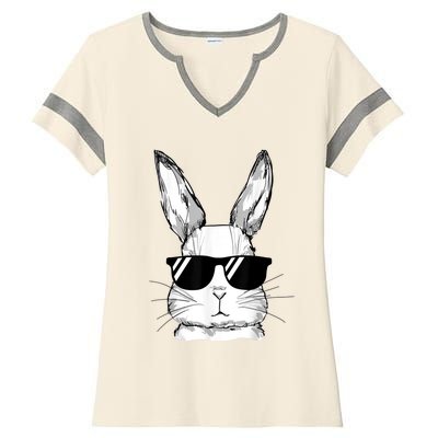 Bunny Face With Sunglasses For Boy  Kid Easter Day Ladies Halftime Notch Neck Tee