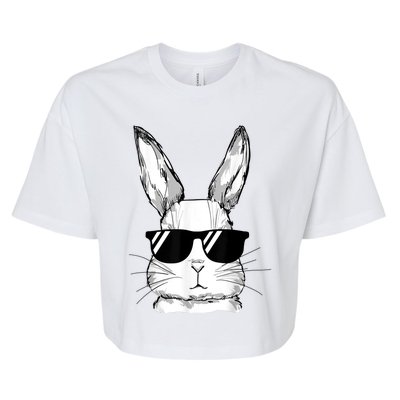 Bunny Face With Sunglasses For Boy  Kid Easter Day Bella+Canvas Jersey Crop Tee